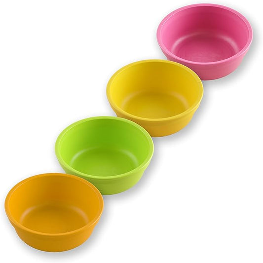 Re-Play 12 oz. Toddler Bowls Set of 4 - Kids Deep-Walled, Durable & Reusable Snack and Meal Bowls, Dishwasher & Microwave Safe, BPA-Free, Made in USA from Recycled Plastic, Citrus