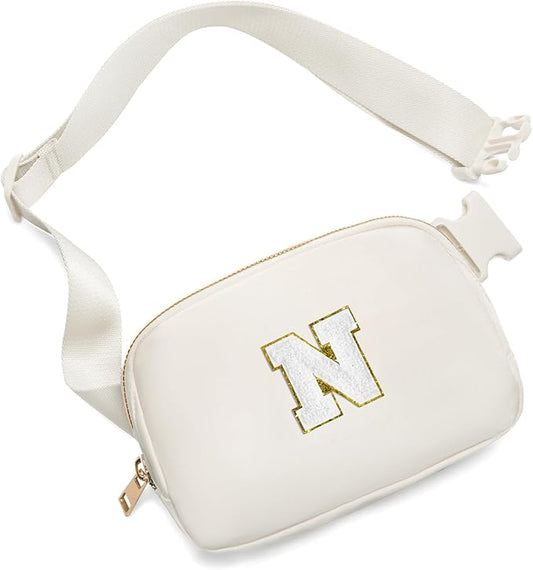 Gitus Birthday Gifts for 8 9 10 11 12 13 Year Old Girls Personalized Fanny Pack Crossbody Bags with Initial Letter Patch Belt Bag for Teen Girls Cute Trendy Stuff Travel Essentials (Ivory-N)