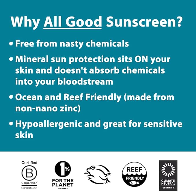 All Good Baby & Kids Sunscreen Spray - UVA/UVB Broad Spectrum, SPF 30, Zinc Oxide, Coral Reef Friendly, Water Resistant, Calendula, Aloe (6 oz)