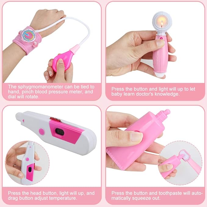 Anpro 46Pcs Doctor Kit for Kids, Medical Toy Doctor Pretend Play kit with Stethoscope Costume Dress-Up,Doctor Play Gift for Toddler