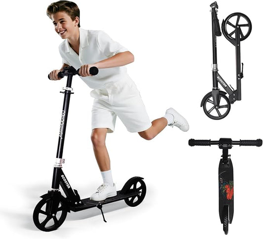 Nattork Scooter for Kids Age 6+, Teens and Adults- Adjustable Height Folding Kick Scooter with Large Sturdy Wheels for a Smooth Ride, Lightweight, Anti-Shock Suspension for Boys and Girls