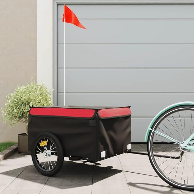 Bike Cargo Trailer, Bicycle Cart Bike Wagon Trailer, Bike Luggage Carrier, Loading Bike Storage Cart, Black and Red, Maximum Load Capacity: 99.2 lb,-434