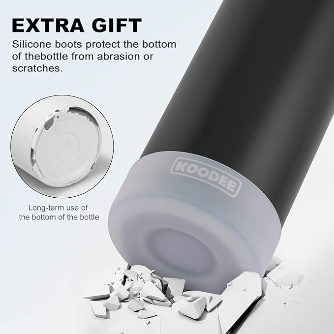 koodee Insulated Water Bottle, 32 oz Stainless Steel Double Wall Vacuum Wide Mouth Sport Bottle with Leakproof Spout Lid (Black)