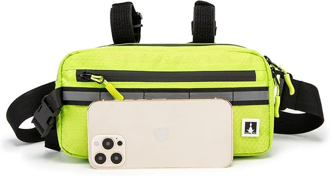 Waterproof Bike Bag, Front Handlebar Bag, Kids Handlebar Bag for Bicycles, Mount Bicycle Bag that converts to Crossbody Bag (Neo Green)