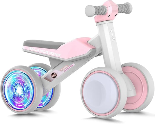 Baby Balance Bike for 1 Year Old Boys and Girls – Toddler First Bike with Colorful Lighting, 4 Wheels Safe Indoor Ride On Toy for 12-24 Months, First Birthday Gift