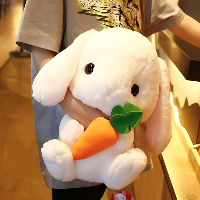 HOUPU Soft Toy - Sitting Lop Eared Rabbit, Easter White Rabbit Stuffed Bunny Animal with Carrot Soft Lovely Realistic Long-Eared Standing Pink Plush Toys (White-Carrot,16.9in/43cm)