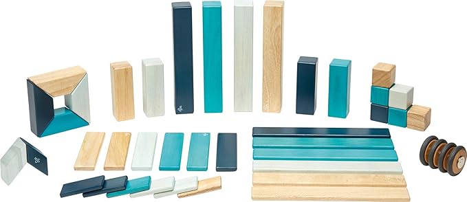 42 Piece Tegu Magnetic Wooden Block Set, Blues, 1-99 years old