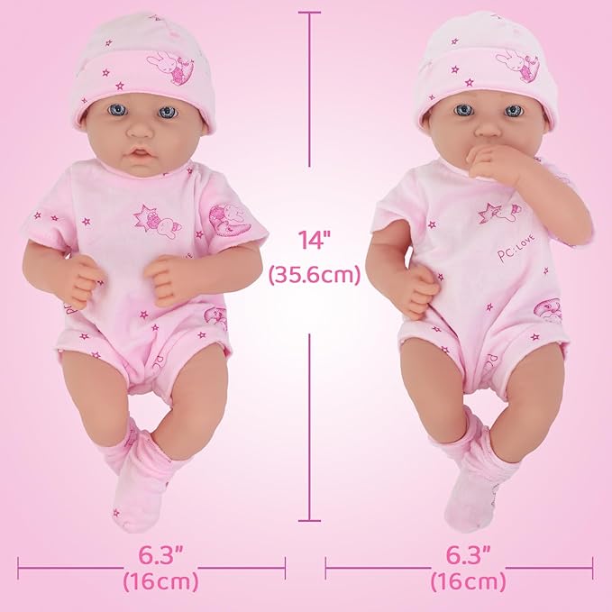 UNICORN ELEMENT 14 Inch Reborn Baby Girl Doll with Baby Doll Clothes and Accessories, 15 Piece Soft Body Dolls with Gift Box - Pacifier, Feeding Bottle Etc, Gift for Girls Toddlers 3+