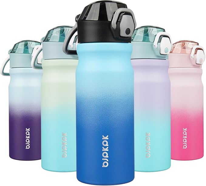 BJPKPK Water Bottle with Straw 18oz Insulated Water Bottles Reusable Stainless Steel Metal Thermal Flask with Leak Proof Lockable Lid and Carry Handle,Sky