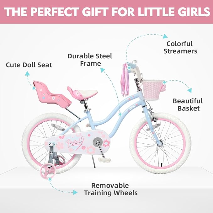 Glerc Petal Girls Bike, 12-18 Inch Kids Bike for Ages 2-9 Years Old Children, Princess Style Kids Bicycle with Training Wheels & Basket & Streamers, Multiple Colors