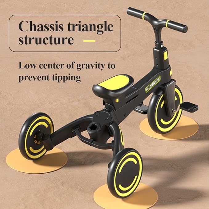 WinHope 9-in-1 Push Tricycle for Toddlers 1-3 Years | Convertible Kids Trike with Adjustable Parent Handle & Safety Harness, Lightweight Foldable Design + Storage Basket for Boys & Girls (Black)