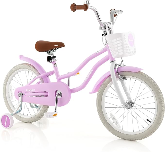 BABY JOY Kids Bike, 12 14 16 18 20 Inch Boys Girls Bike w/Adjustable Seat, Removable Basket, Handbrake & Coaster Brake, Training Wheels or Kickstand, Kids Bicycle with Multi-Color