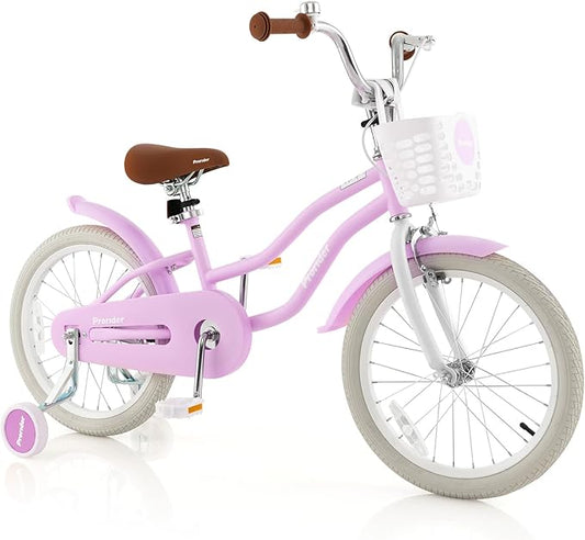 BABY JOY Kids Bike, 12 14 16 18 20 Inch Boys Girls Bike w/Adjustable Seat, Removable Basket, Handbrake & Coaster Brake, Training Wheels or Kickstand, Kids Bicycle with Multi-Color