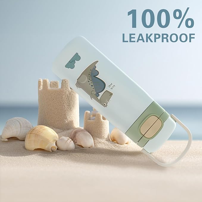 Water Bottle for Kids，Insulated Bottle with Straw, Vacuum Insulated Water Bottle for Boys&Girls, Leak-proof Insulated Tumbler（Green, Dinosaur ）