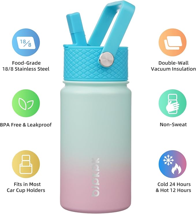 BJPKPK Insulated Water Bottle with Straw Lid, 15 oz Stainless Steel Metal Water Bottles, Reusable Leak Proof BPA Free Thermo, Flask, Cups - Marshmallow
