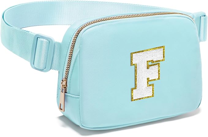 Gitus Birthday Gifts for 8 9 10 11 12 13 Year Old Girls Personalized Fanny Pack Crossbody Bags with Initial Letter Patch Belt Bag for Teen Girls Cute Trendy Stuff Travel Essentials (Icingblue-F)