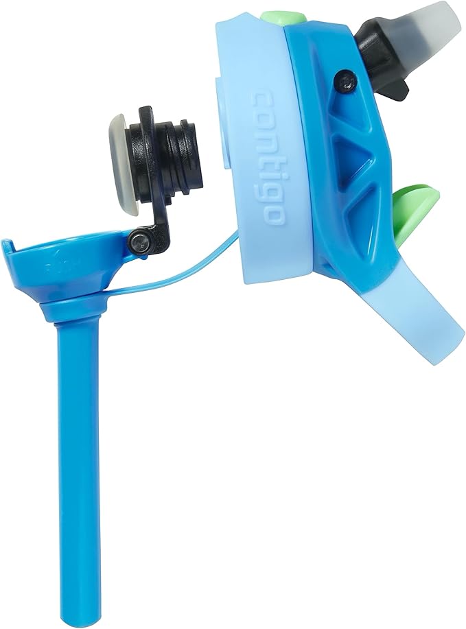 Contigo Kids Water Bottle with Redesigned AUTOSPOUT Straw, 14oz., 2 Pack, Blue Poppy and Periwinkle & Blue Poppy with Periwinkle and Into the Clouds