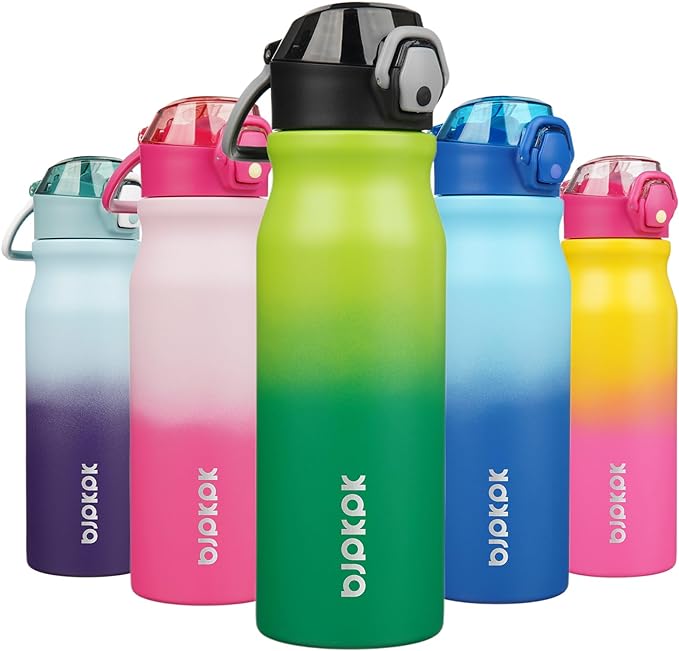 BJPKPK 25oz Insulated Water Bottle with Straw Stainless Steel Double Wall Water Bottles BPA Free Leak Proof Thermal Flask with Lockable Flip Lid and Soft Silicone Spout,Bamboo Grove