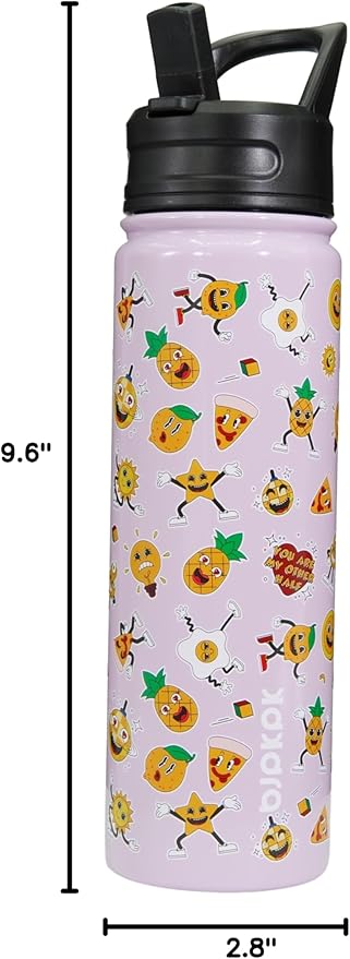 BJPKPK Insulated Water Bottle with Straw Lid, 22 oz Stainless Steel Metal Water Bottles, Reusable Leak Proof BPA Free Water Bottles, Cups, Thermo, Hawaii Fruits-Purple