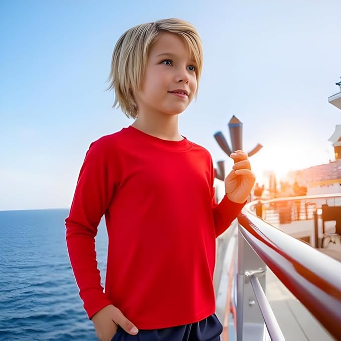 INGEAR Boys' Rash Guard UPF 50+ Swim Shirt - Lightweight, Quick-Dry, Durable Sun Protection for Swimming, Sizes XS-XL