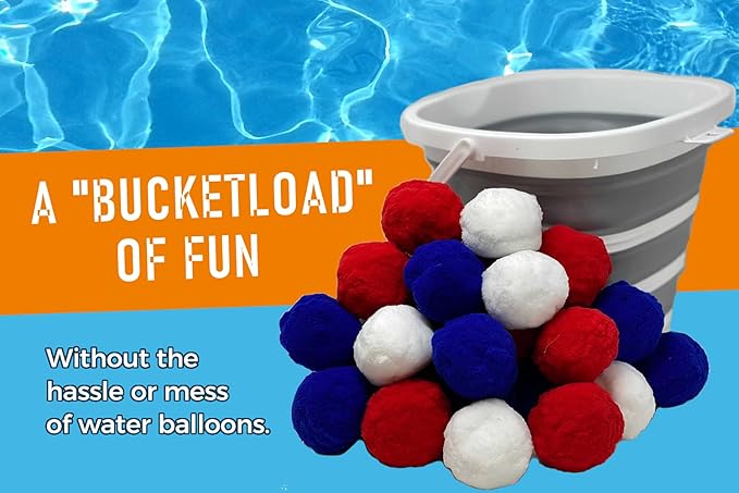 Mega Water Balls Instant Water Fight Kit - 42 Reusable Water Balloon XL 3" Splash Soaker Bombs w/Collapsing 10L Bucket & Mesh Bag | Outdoor Water Toys Game Activity for Summer Yard, Pool, Lawn, Beach