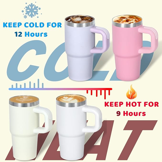 Cosictic 14 Oz Tumbler with Handle and Straw for Kids, Stainless Steel Double Wall Vacuum Insulated Cup for Children, 14 Oz Cups for Kids (Purple)