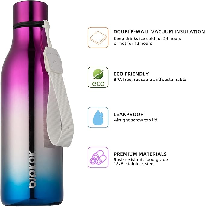 BJPKPK Insulated Water Bottles, 18 oz Stainless Steel Metal Water Bottle with Strap, BPA Free Leak Proof Thermos, Mugs, Flasks, Reusable Water Bottle for Sports & Travel, Wonderland