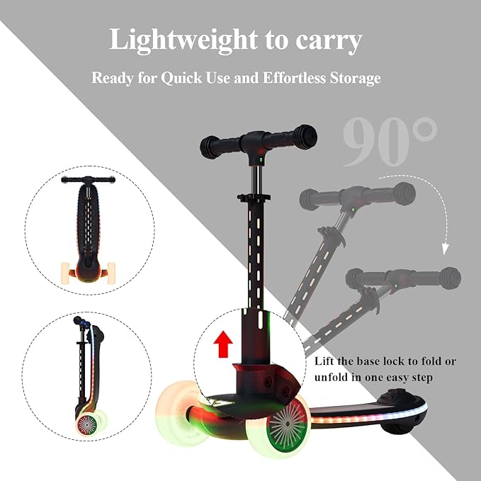 Winhope Kids Kick Scooter, 3 Wheel Scooter for Boy and Girl, LED Lighted Wheels and Widen Deck, Outdoor Ride-On Toys for Kids Aged 3-8