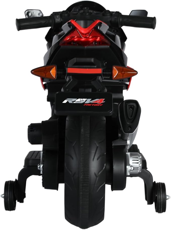 12V Kids Motorcycle, Electric Motorcycle for Kids with Long Battery Life, Top Speed to 3mph, Aprilia Licensed Ride On Motorcycle with EVA Wheels, Training Wheels, Large Seat-Black