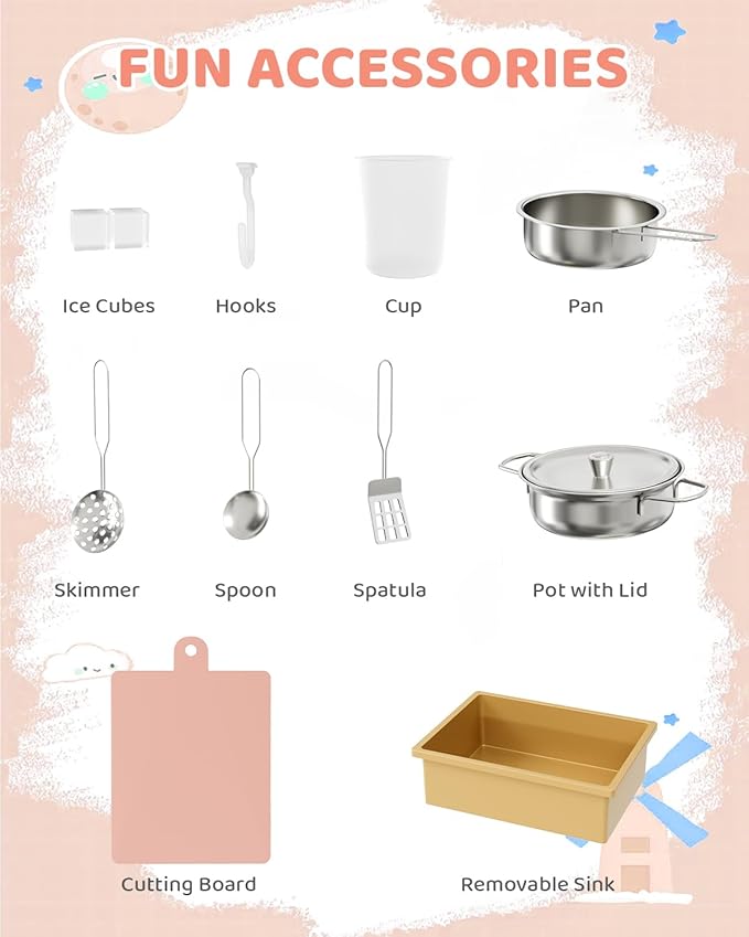 MAMIZO Wooden Corner Play Kitchen, Large Ultimate Interactive Toddler Pretend Kids Kitchen Playset with Blackboard, Stove & Range Hood w/Light & Sound, Ice Maker, Washing Machine, 6 Toy Set (Pink)