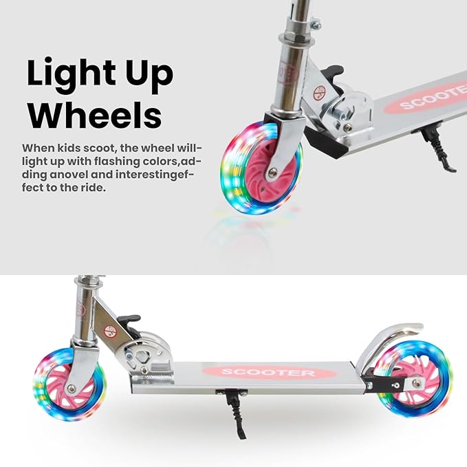 Scooter for Kids with Light up Wheels, 3 Adjustable Levels, Rear Brake