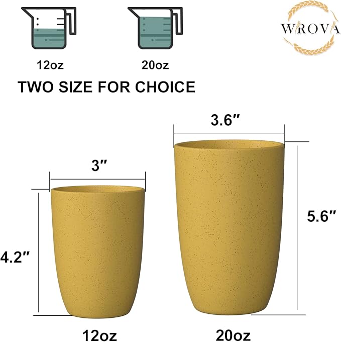 Wheat Straw Cups 6 PCS Good Alternative to Plastic Reusable Cups 12 oz Unbreakable Drinking Cup Reusable Dishwasher Safe Water Plastic Glasses Yellow