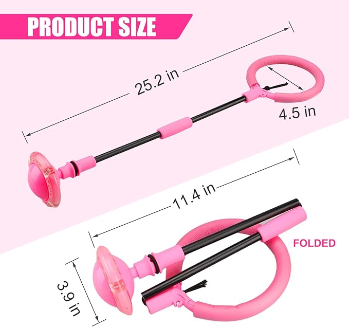 Ankle Skip Ball for Kids - Foldable Flash Wheel Skip Ball, Outside Game Toys for Kids & Adults, Gift for Boys & Girls Age 5 6 7 8 9 10 Years Old, Pink