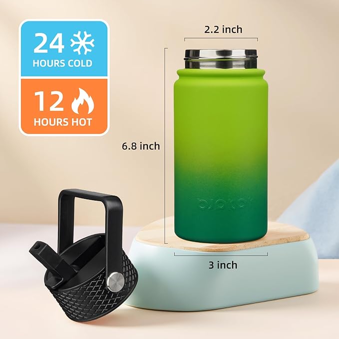 BJPKPK Insulated Water Bottle with Straw Lid, 15oz Cute Water Bottles, Stainless Steel Metal Thermo, Reusable BPA Free Leak Proof Tumblers, Cups,Bamboo Grove