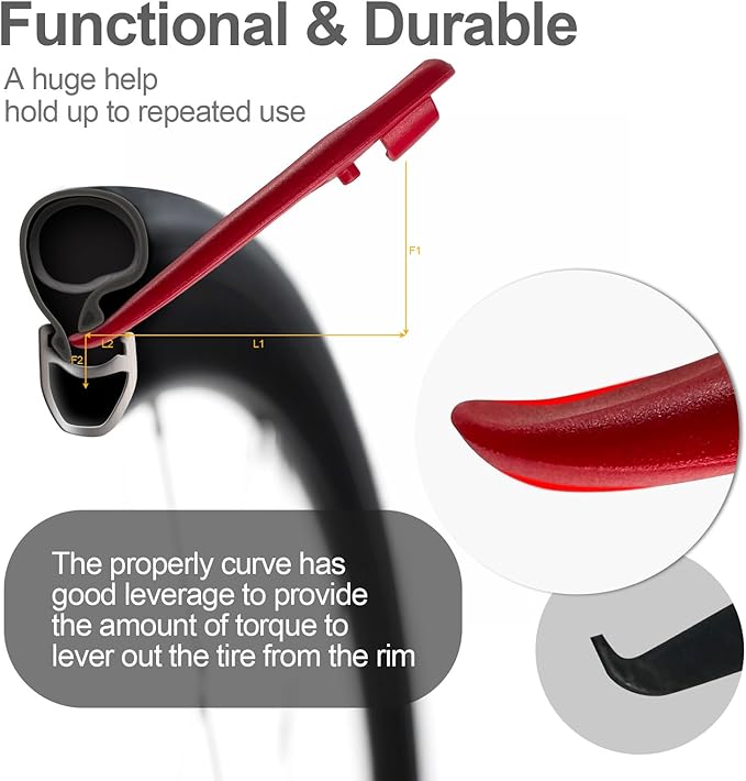 Ultra Strong Bicycle Tyre Levers, 2 Sets Compact Bike Tire Repair Kit, Sturdy Plastic Bike Tire Spoons Set, Reliable Cycling Changing Tools, Quick Repair Pry Bar Lever Kits, Red, Black