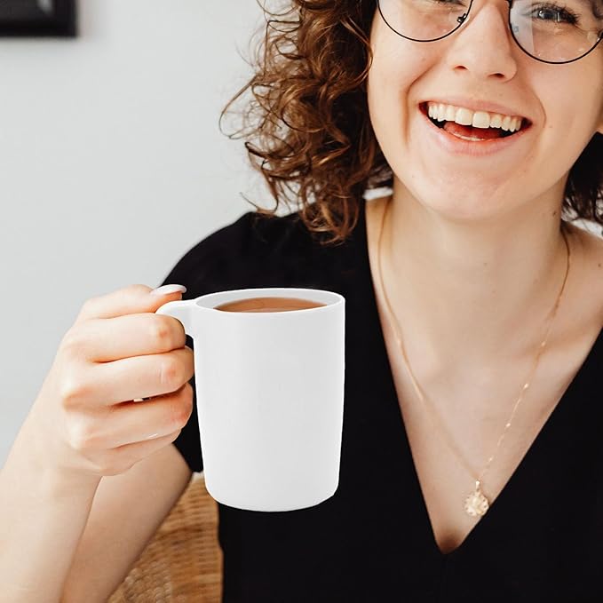 Wheat Straw Cups with Handles 16oz -Plastic Cups Reusable Set of 6-Unbreakable Coffee Mugs- Microwave & Dishwasher Safe Mug-Ideal Plastic Mugs for Tea,Coffee,Camping,RV-White