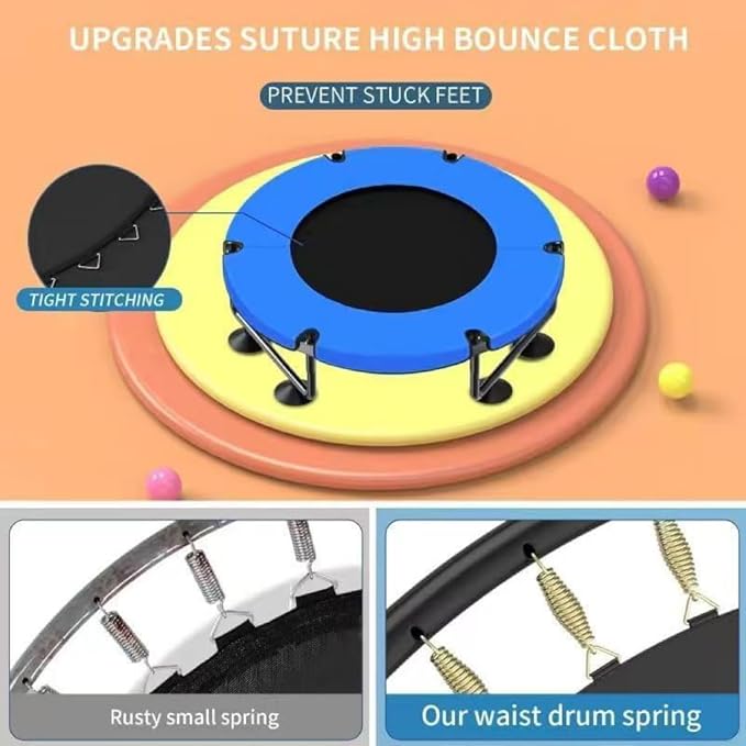 Trampoline for Kids, Upgrade Full Anti-Rust 440lbs Indoor Outdoor Toddler Trampoline with Net, 55" Adjustable Baby Toddler Trampolines Accessories with 8 Toys Dart Board