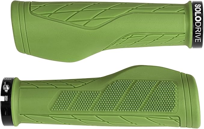 SOLODRIVE Ergonomic Design Mountain Bike Grips, Comfortable Bicycle Handlebar Grips, Single Lock-on and Non-Slip MTB Handle, Fit MTB, E-Bike, Hybrid, Scooter