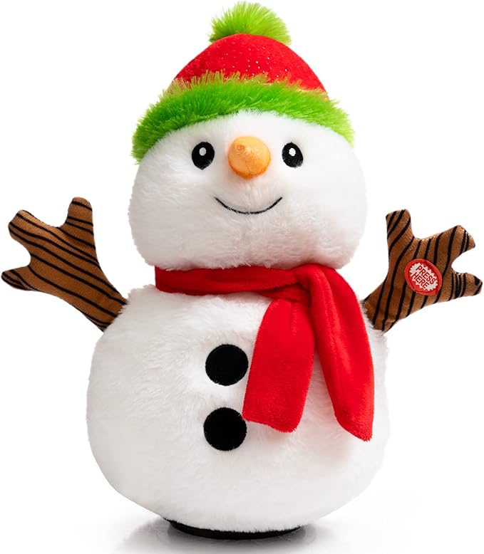 HollyHOME Animated Christmas Snowman Plush Singing Snowman Doll with LED Lights Xmas Musical Toy Gift for Kids 13 inch
