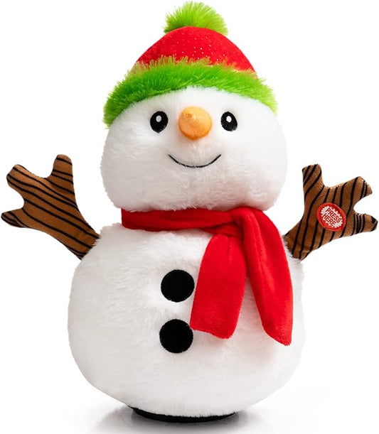 HollyHOME Animated Christmas Snowman Plush Singing Snowman Doll with LED Lights Xmas Musical Toy Gift for Kids 13 inch
