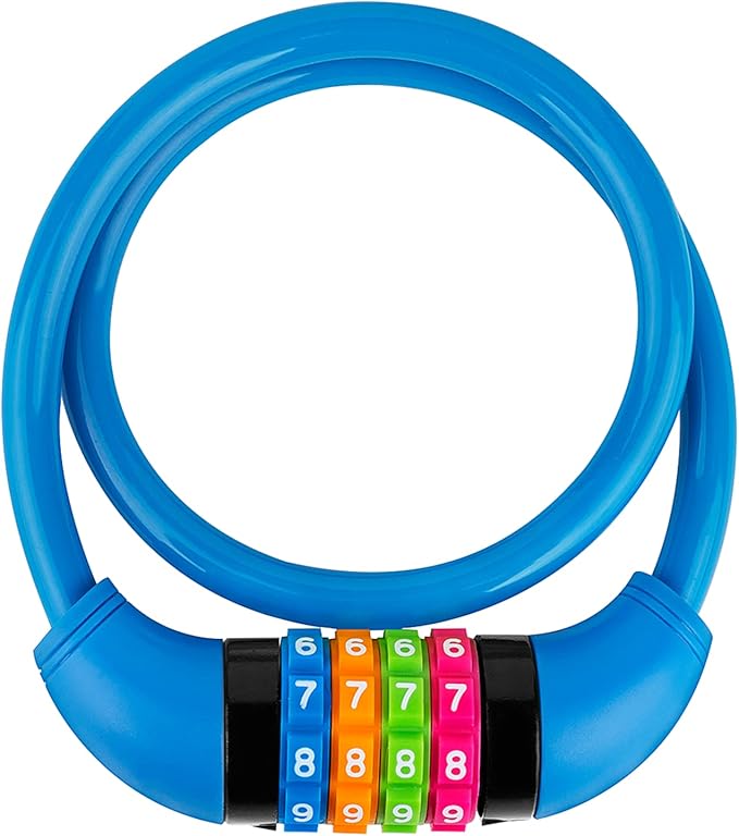 Bike Lock Cable, Bicycle Cable Lock with 4 Digit Combination & Large Lock Head, Resettable Kids Bike Cable Lock, 2 Ft x ∅0.45 in, Lock for Bike, Scooter, Skateboard, Motorcycle, E Bike (Bule)