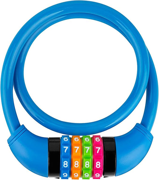 Bike Lock Cable, Bicycle Cable Lock with 4 Digit Combination & Large Lock Head, Resettable Kids Bike Cable Lock, 2 Ft x ∅0.45 in, Lock for Bike, Scooter, Skateboard, Motorcycle, E Bike (Bule)