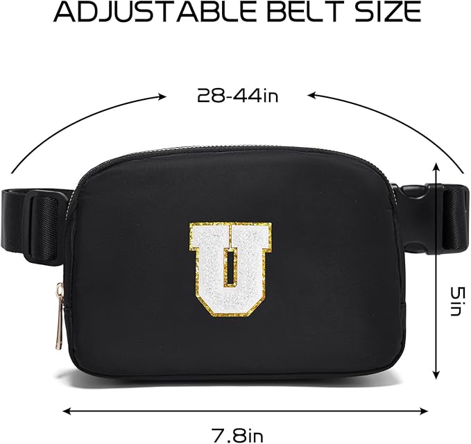 Gitus Birthday Gifts for 8 9 10 11 12 13 Year Old Girls Personalized Fanny Pack Crossbody Bags with Initial Letter Patch Belt Bag for Teen Girls Cute Trendy Stuff Travel Essentials (Black-U)