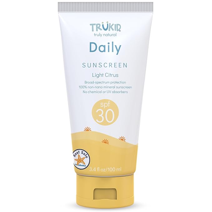 TruKid Daily Mineral Sunscreen SPF 30 - All Natural Kids & Baby Sunscreen for Face & Body, Non-Toxic Zinc Oxide Sunblock Protection for Sensitive Skin, Light Citrus, FSA Eligible, Travel Size 3.4oz
