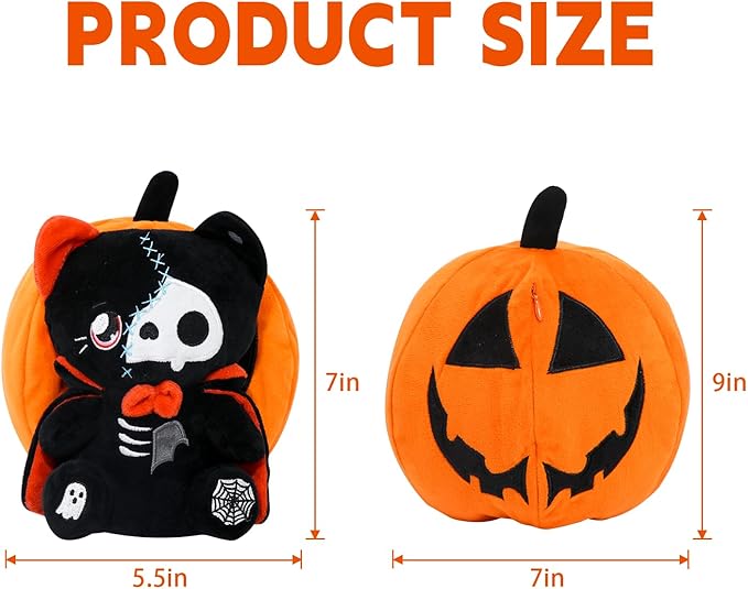 Halloween Pumpkin Plush Toy, Reversible Vampire Bear Stuffed Animals,Pumpkin Plushies for Kids and Party Decoration