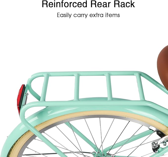 Glerc 20 24 26 Inch Beach Cruiser Bike, 6-Speed Hybrid City Bicycle for Girls Youth and Over 6 Years Old, Missy Bike with Wicker Basket & Lightweight, Multiple Colors