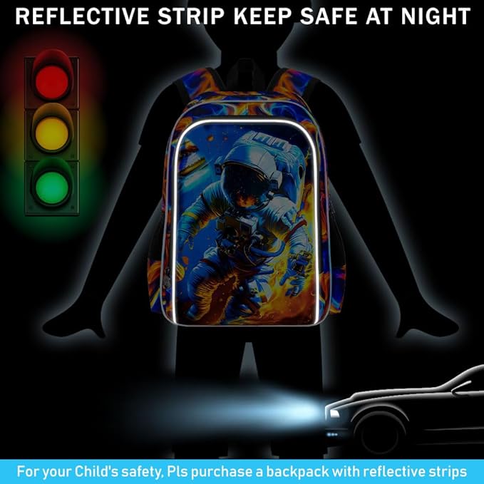 3Pcs Space Backpack for Boy, 17" Fire Bookbag for Elementary Preschool Kindergarten, Kids School Backpacks with Lunch Box (Red)