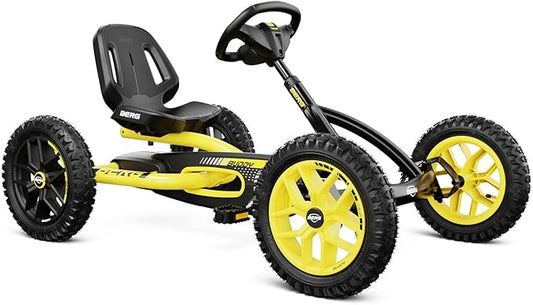 Berg Toys Buddy Cross Pedal Go Kart for Kids and Adults – Adjustable Ride On Toy for Ages 4-8 – Go Karts with BFR System,Outdoor Pedal Car for Kids (Yellow)