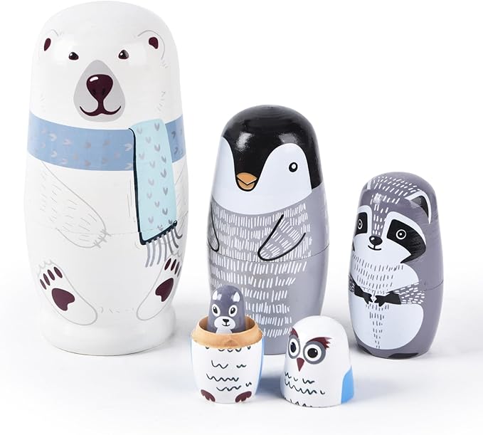Nesting Dolls, Nesting Easter Eggs Toys, Wooden Handmade Matryoshka Dolls for Kids Birthday or Home Decoration (Polar Bear)