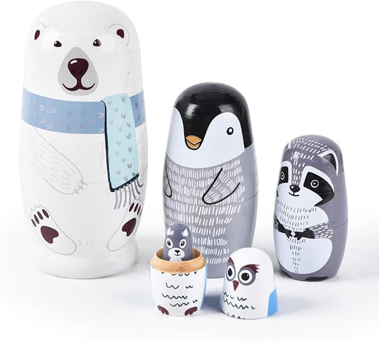 Nesting Dolls, Nesting Easter Eggs Toys, Wooden Handmade Matryoshka Dolls for Kids Birthday or Home Decoration (Polar Bear)